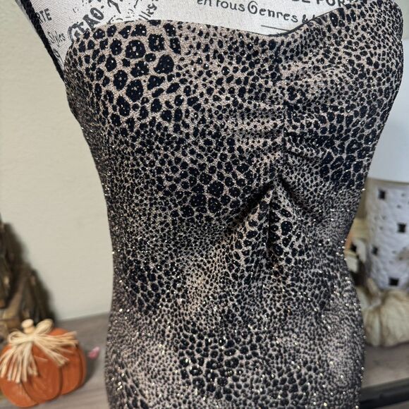 VTG Gunne Sax Jessica McClintock Y2K Glitter Leopard Halter Maxi Dress Jr Sz 9 - Picture 3 of 9